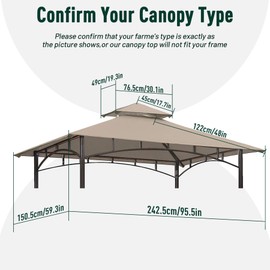 OLILAWN Grill Gazebo Replacement Canopy Roof, 5' x 8' Outdoor BBQ Gazebo Canopy Top Cover, Double Tired Grill Shelter Cover with Durable Polyester Fabric, Only Fit for Model L-GG001PST-F, Khaki