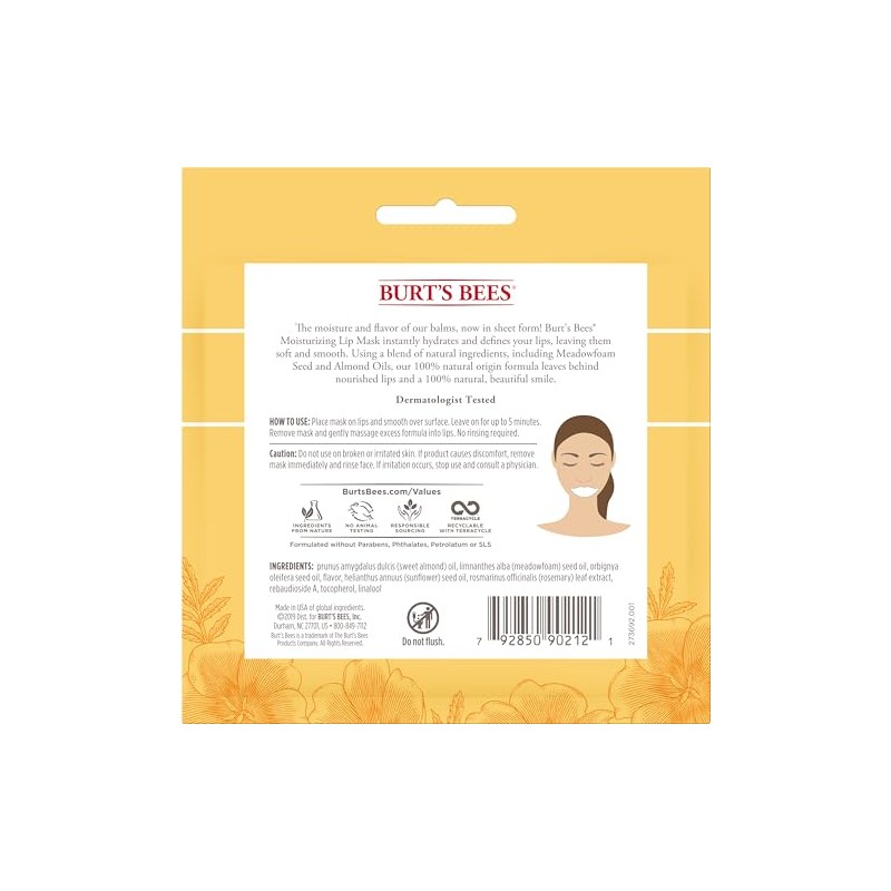 Burt's Bees Máscara labial hidratante 100% natural, cuidado de labios