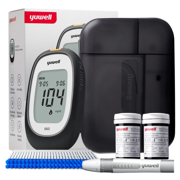 yuwell Blood Glucose Meter Set with Test Strips x 50 and Lancets x 50, Sugar Meter for Self-Control of Blood Sugar in Diabetes, Ideal for Home Use (Model 660)