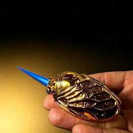 Cicada Shaped Torch Lighter, Refillable Butane Cool Lighters, Gold and Black,Inflatable and Adjustable(NO PREFILLED) (5jguu)