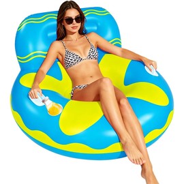 Flotadores de piscina para adultos, flotador de piscina para adultos, balsa de piscina inferior de malla, con dos asas y un soporte de taza grande,