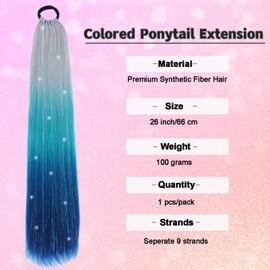 Braid Ponytail Extension with Hair Tie Colorful Ombre Braid Ponytail with Glitter Hair Tinsel 26" Colored Braid Hair Extensions for Kids Girls, Rainbow Festival Party Rave Crazy Hair Day Accessories
