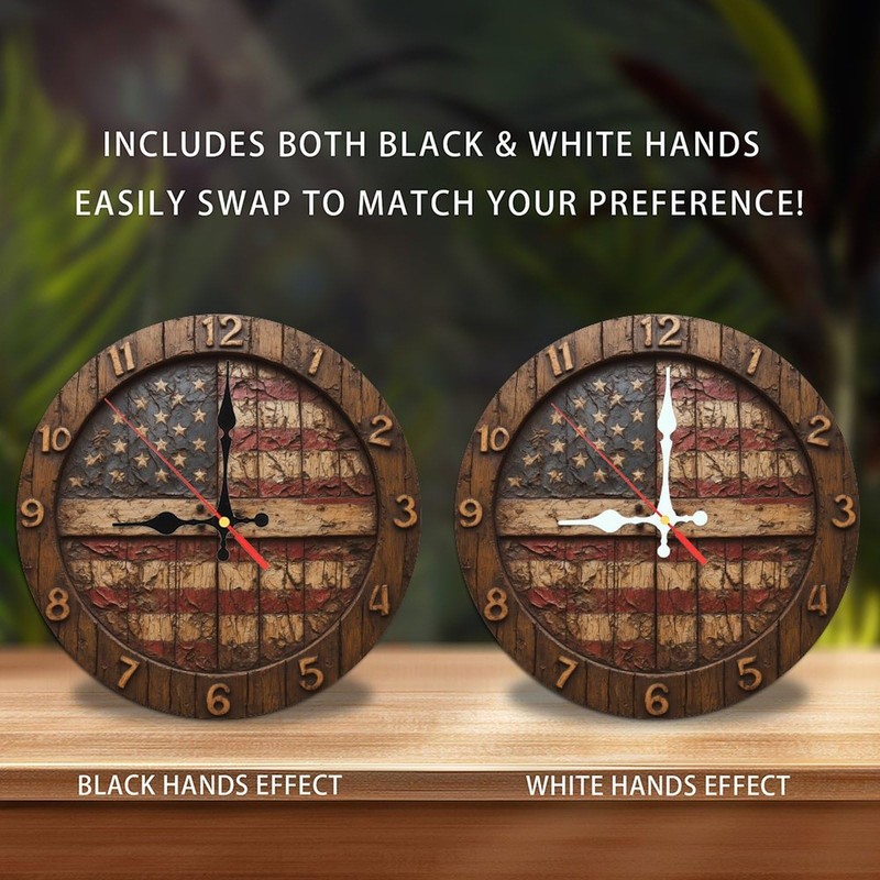 American Flag Rustic Wood Wall Clock Distressed Design Home Decor