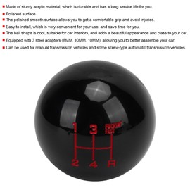 EVGATSAUTO Rundkugel 5-Gang-Schaltknauf, Auto-Schalthebelkopf, Manueller Auto-Schaltkopf mit 3 Stahladaptern, Ersatz für Universelles Autozubehör(Schwarz)