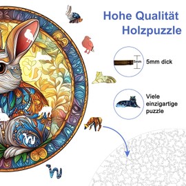 Wooden Puzzle Adult Rabbit Unique Wooden Puzzle Animal Shape Wooden Puzzle with Gift Box 184 Pieces M 25 x 25 cm