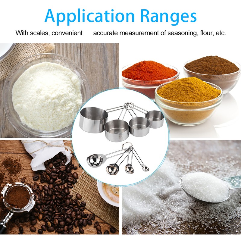 8Pcs/Set Stainless Steel Measuring Cup Spoon with Scales Kitchen Cooking