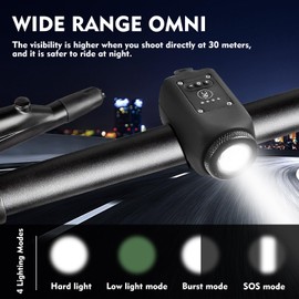 LumiHorn Bike Horn, Bicycle Horn with Large Range Floodlight, Cozy Loft, IPX5 Waterproof with USB Rechargeable Bike Electronic Horn (Black)