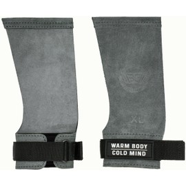 WARM BODY COLD MIND Leather Hand Grips - NO Holes for Weightlifting, Powerlifting, Gymnastics, Cross Training, Pull-Ups, Weight Lifting, Wrist and Palm Protection (Graphite, L)