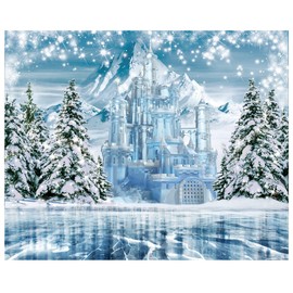 DHXXSC 10X8FT Winter Ice and Snow Castle Photography Backdrop Blue Ice Forest Wonderland Backdrops Christmas Photo Background Snow and Ice Tree Baby Shower Children Birthday Party Supplies DH-852