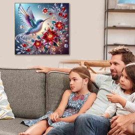 Stamped Cross Stitch Kits for Adults - Hummingbird Flower Embroidery Kits for Beginners Adults,11 CT Patterns Dimensions Counted Cross Stitch Kits for Adults Arts Craft 14x14 inch