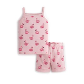 MONICA + ANDY Two Piece Spaghetti Tank Pajama Set, Size 3T, Flamingo Floaties on Light Pink, 100% Organic Baby Clothes for Girls & Boys, Sustainable Super Soft Fabric, Sizes For Infant & Toddlers