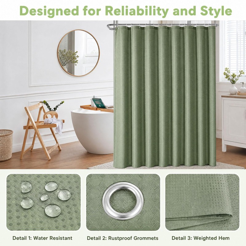 Sage Green Waffle Shower Curtain, Waffle Texture Green Bathroom Curtain