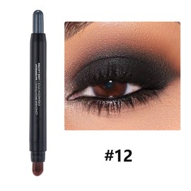 Cream Eyeshadow Stick - No Crease Glitter Shimmer Black Cream Eye shadow Pen with Soft Brush, Rotatable Eye Brightener Crayon Pencil, Long Lasting Waterproof Smoky Metallic Eye Makeup for Women-#12