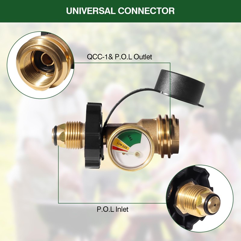 100 lb Propane Tank Adapter with Gauge, Universal Fit POL