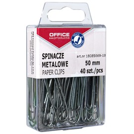 Office Products 18085069-19 Paper Clips Metal Letter Clips Silver in Box / 50 mm - Pack of 40 / in Practical Storage Box / Paper Clips