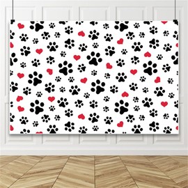 Renaiss 6x4ft Pet Paw Backdrop Cat Dog Footprints Photography Background Love Hearts Pet Dog Cat Paw Print Banner Let's Paw-ty Birthday Baby Shower Pet Themed Party Decors Pets Photo Booth Props