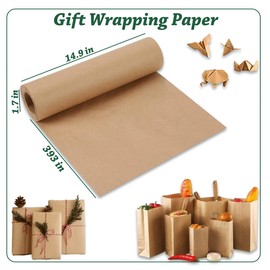 MARKCOP Brown Wrapping Paper Roll-18''x393'' Wrapping Paper- Multipurpose Packing Paper with Ribbon and 12 Stickers, Kraft Paper Roll for Packing, Gift Wrapping, Table Liners and Crafts Projects