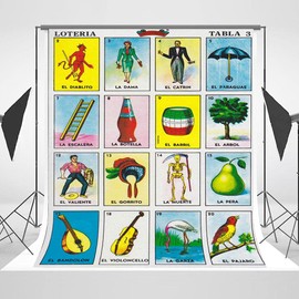 Mexican Loteria Card Backdrop 5x7ft Vinyl Loteria Cards Photography Backdrop for Adult Kids Birthday Party Anniversary Supplies Decorations Room Wall Decor Photo Booth Video Background Props Banner