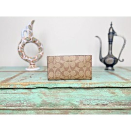 Coach New Coach C8714 Slim Zip Wallet in Signature Coated Canvas Khaki / Saddle 2