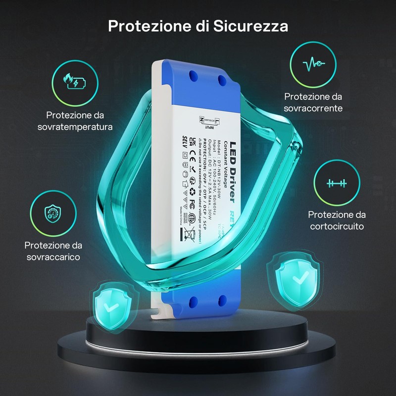 REYLAX Trasformatore 220V 12V 30W 2.5A, Ultra Sottile Alimentatore LED