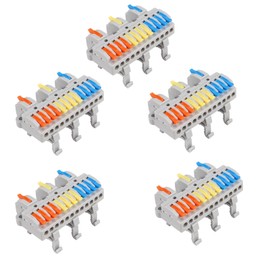 5PCS DIN Rail Terminal Blocks Kit, 3 in 12 Out Universal Compact Lever Wire Connector for Electrical Wires, Detachable Ground Circuit Terminal Blocks for Circuit Inline 28-12 AWG