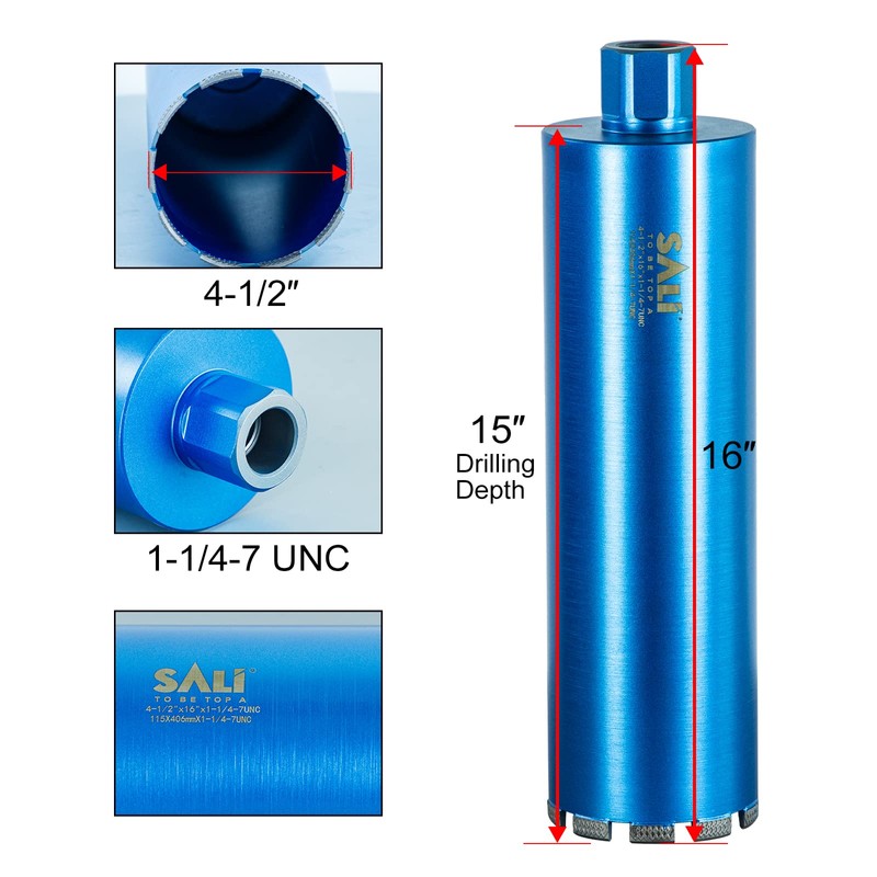 SALI Wet Diamond Core Drill Bits 4-1/2"/116mm Diameter, 15"/380mm Drilling