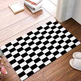 Doormat Indoor Entrance Home Decor Door Mat, Black White Checker Buffalo Anti Fatigue Floor Rugs for Kitchen, Bathroom, Simple Racing Checkered Flag Funny Welcome Mat for Front Door16 x24