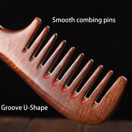 Wooden Wide Tooth Comb for Women Men Kids, Anti-static Detangling Hair Comb for Curly Fine Straight Wet Dry Hair, Natural Sandalwood Styling Comb