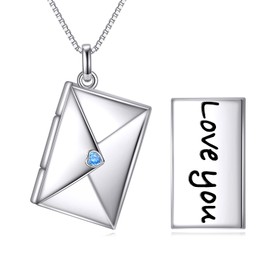 POPLYKE Photo Locket Pendant Necklace Charm Sterling Silver Memory Photo Holder Jewellery Gift, Sterling Silver