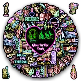 Kids Teens Music Themed Water Bottle Laptop Stickers, 51 Pcs Glow in The Dark Waterproof Vinyl Music Decals, Music Themed Activity Birthday Party Decorations Teaching Prizes Ideal Gifts