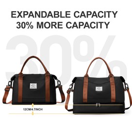 Travel Bag Women's Hand Luggage Bag Sports Bag Weekender Bag Swimming Bag Waterproof Travel Bag Duffle Bag Fitness Bag Training Bag Hospital Bag with Shoe Compartment, F9-black-brown, Casual