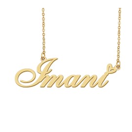 Aoloshow Imani Name Necklace Heart Charm Pendant 18k Gold Plated Stainless Steel Jewelry for Womens Graduation