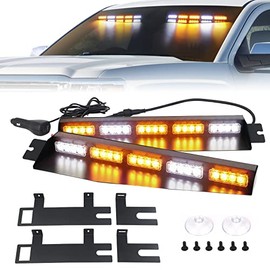 XRIDONSEN Emergency Strobe Visor Lights Interior Windshield Amber White Warning Flashing Lights for Construction Vehicles Trucks w/ Take Down, Deck Split Mount (34 inches, 40 LED)