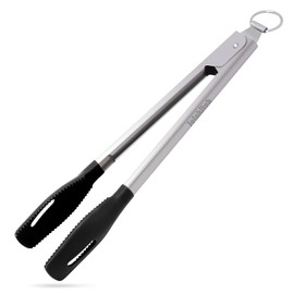 Joinkitch 12-inch Cooking Tongs with Silicone Heads,Stainless Steel Heat Resistant Kitchen Tongs for Nonstick Cooking Pans,Pull Lock (Black)