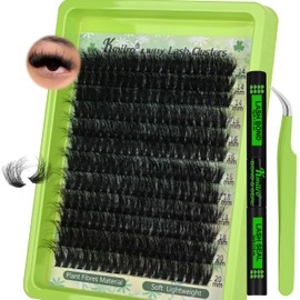 Kmilro Lash Clusters Kit 14-20mm Long 150D Thick Cluster Eyelash Extensions Waterproof Volume Individual Lashes Kit with Bond and Seal Lash Tweezers 240Pcs Wispy DIY Eyelash Extension