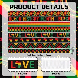 NUVCELKA African American Grosgrain Ribbons, 8 Patterns 3/8 Inch Heritage Craft Ribbon for Black History Month Party Decorations Gift Wrapping