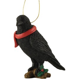 JFSM INC. Raven Perched on Branch Hanging Tree Ornament Figurine Crow Collectible - Raven Gifts, Raven Ornaments, Raven, Tree Decorations