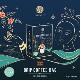 Hillkoff Drip Coffee Bags, Anaerobic Premium 100% Arabica from Northern Thailand, Single Serve, Pour Over Filter Bag, 5 serves each box, Bags Filter for Travel Camping.