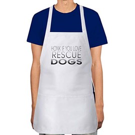 Makoroni - HONK IF YOU LOVE RESCUE DOGS Apron Adjustable Kitchen Chef Apron with 2 Pockets Cooking Baking, DesK73