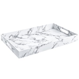 Home Redefined 18”x12” White Marble Faux Leather Decorative Serving Tray with Handles