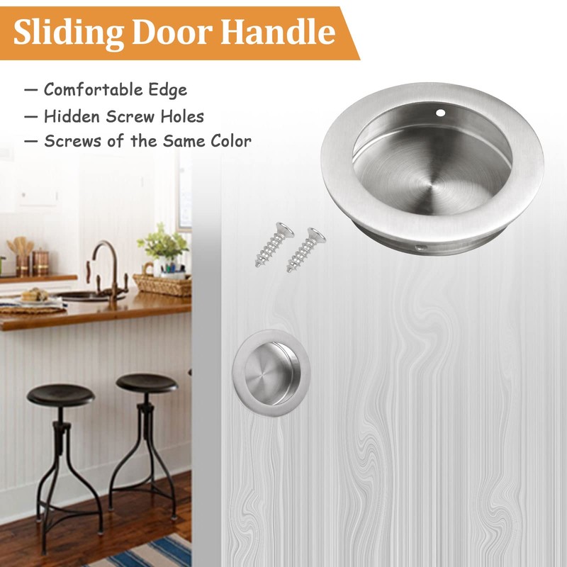MOROBOR 2.7inch Round Embedded Door Handle, 4pcs Stainless Steel Round