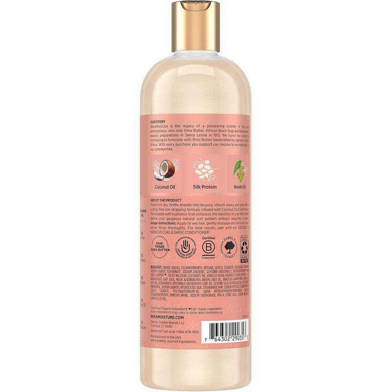 SheaMoisture Coconut & Hibiscus Curl & Shine Shampoo, 16 Ounce