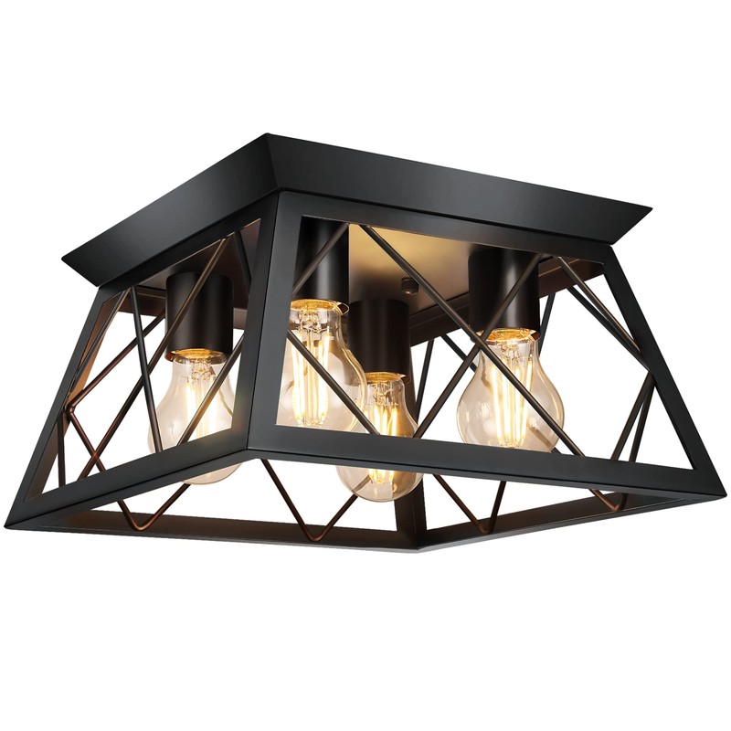 FadimiKoo 4-Light Black Flush Mount Ceiling Light for Kitchen Hallway,