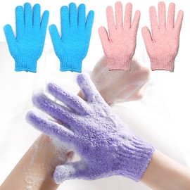 Exfoliating Bath Gloves Body Scrub Wash Mitts Skin Massage Sponge Towel Deep Cleansing Dead Skin Loofah Brush Scrub Luxury Spa Heavy with Lanyard Scrubber 2 Pair (Blue&Pink)