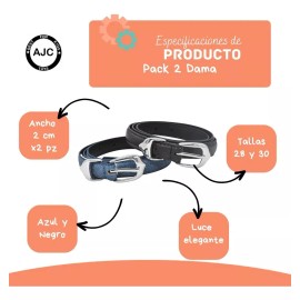 Refil Set 2 Piezas Cinto Casual Para Dama Azul Y Negro