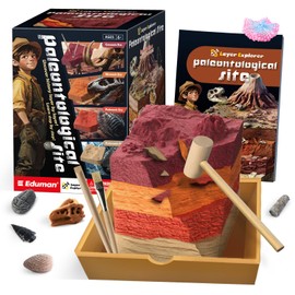 EDUMAN Paleontological Site Fossil Dig Kit for Kids, Dig Up 4 ERAS Ancient Creatures Kit, Archaeology Kits with Mining Kit Tools, Educational Stem Toys for Kids Age 6+, Birthday Gifts for Boys Girls