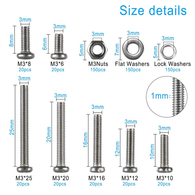 FandWay 600Pcs M3 Screw Assortment Kit 304 Stainless Steel Phillips