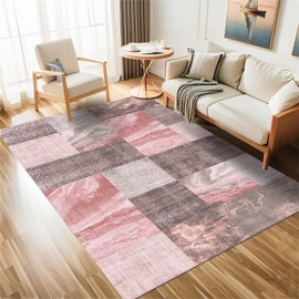 5×7 Washable Modern Area Rugs,Geometric Abstract High Traffic Neutral Non-Slip Large Carpet for Living Room,Bedroom,Dining Room,Farmhouse,Sakura Pink