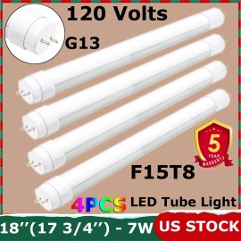 WYZM F15T8/CW 7 Watt Cool White 18" LED Tube Light T8 Tube G13 Bi-Pin Base, 4-12 Pack - 120V LED Tube Light - 4 Pack