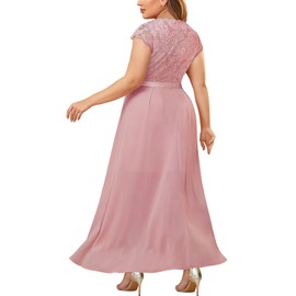 Miusol Women's Plus Size Formal Floral Retro Lace Elegant Bridesmaid Party Maxi Dress Pink